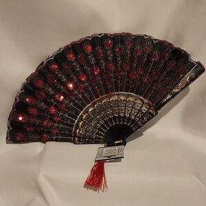 Elegant Black and Red Hand Fan